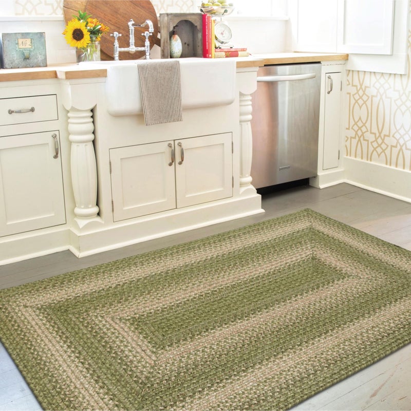 Homespice Grassland Green Braided Rug 27x45 - Rustic Jute Kitchen Rug for Country Decor - Image 1